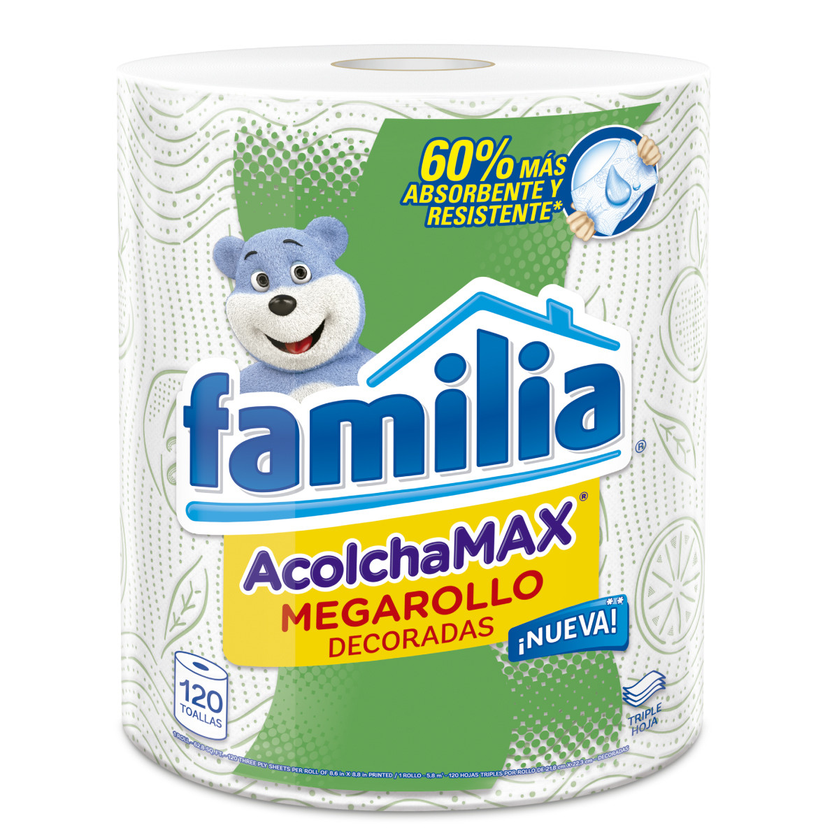 Imagen Inactiva Toallas de Cocina Familia AcolchaMAX Megarollo Decoradas de 120 Hojas