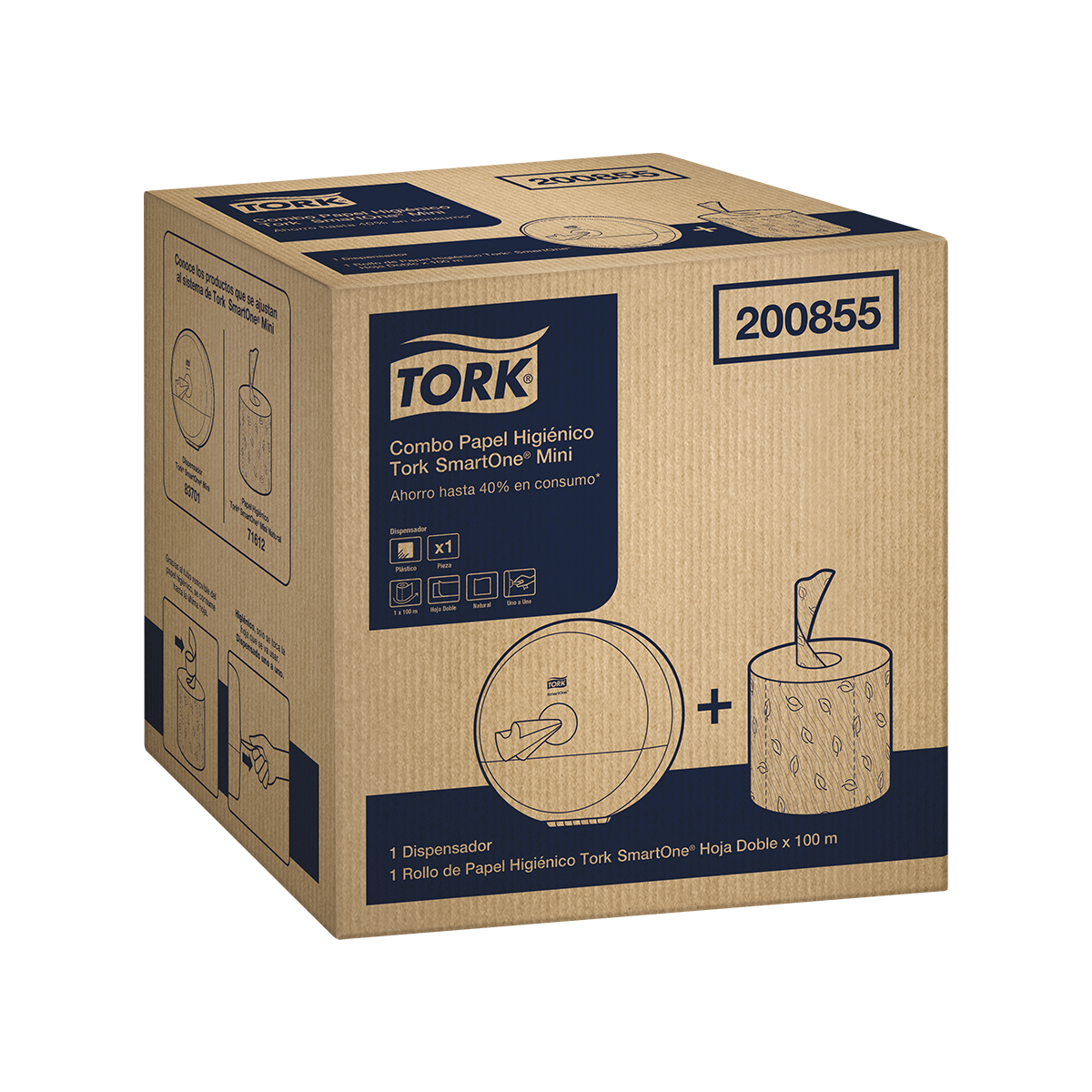 Imagen Tork SmartOne® mini dispensador de papel higienico + Tork SmartOne® Mini Papel Higienico Advanced Natural 100 mts